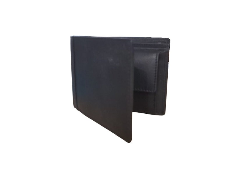 Black Leather Bi-Fold Wallet with Coin Pocket