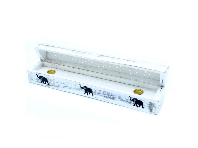 Wooden White Wash Incense Box