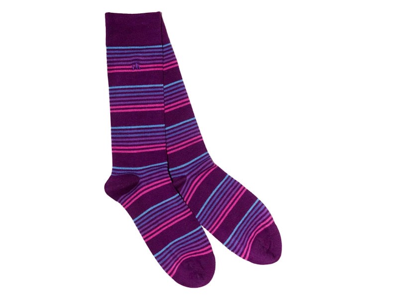 Purple Narrow Stripe Bamboo Socks 7–11