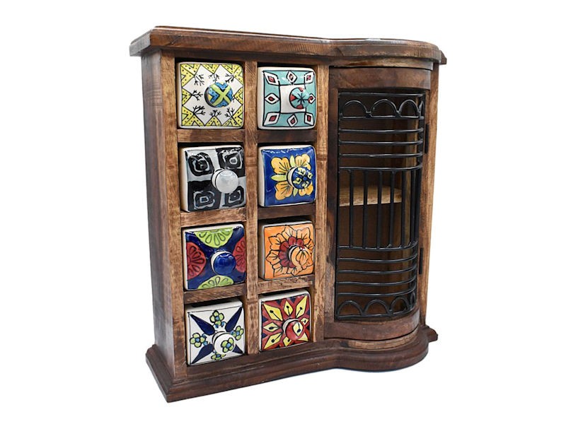 Wooden Chest with 8 Ceramic Drawers