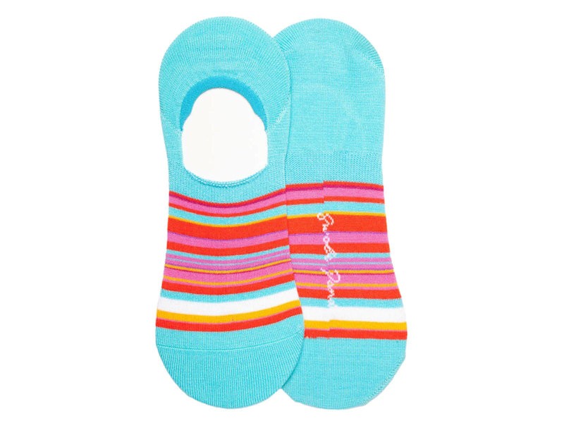 Turquoise Narrow Stripe No Show Bamboo Socks 7–11