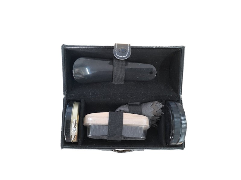 Shoe Shine Kit in Black Travel Case