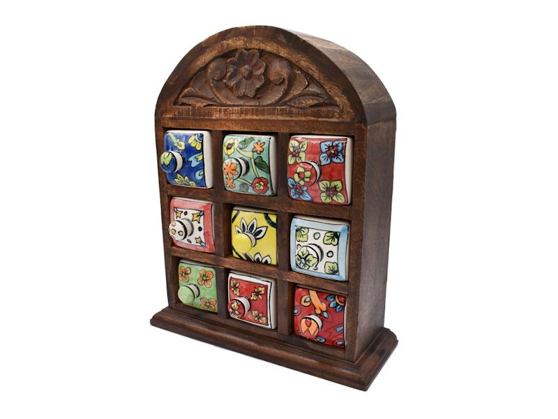 Hand Painted Ceramic 9 Drawer Chest