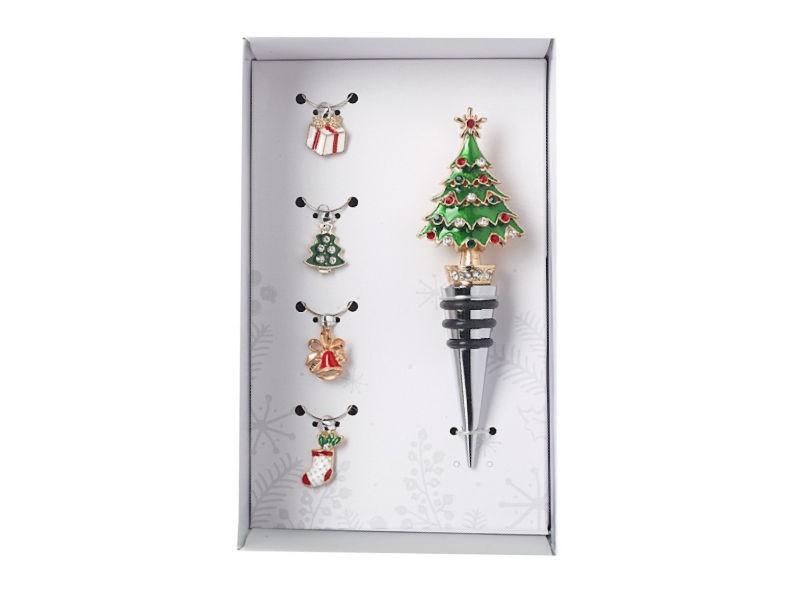 Wine Glass Charm and Tree Stopper Set