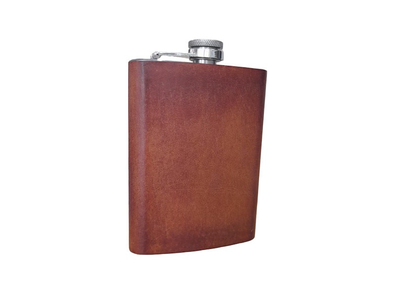 Leather Wrapped 8oz Stainless Steel Hip Flask